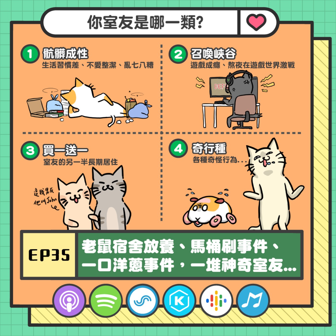 EP35 | 老鼠宿舍放養、馬桶刷事件、 一口洋蔥事件，一堆神奇室友...