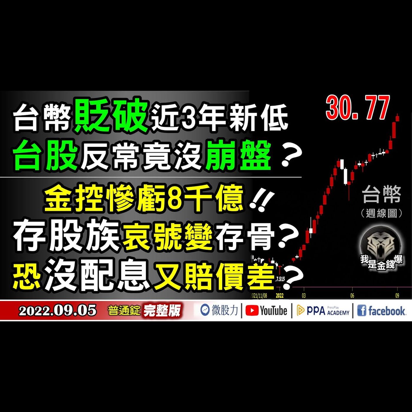 金控慘虧千億！存股族恐沒配息又賠價差？台幣超貶台股竟沒崩？《我是金錢爆》普通錠 2022.0905 episode artwork