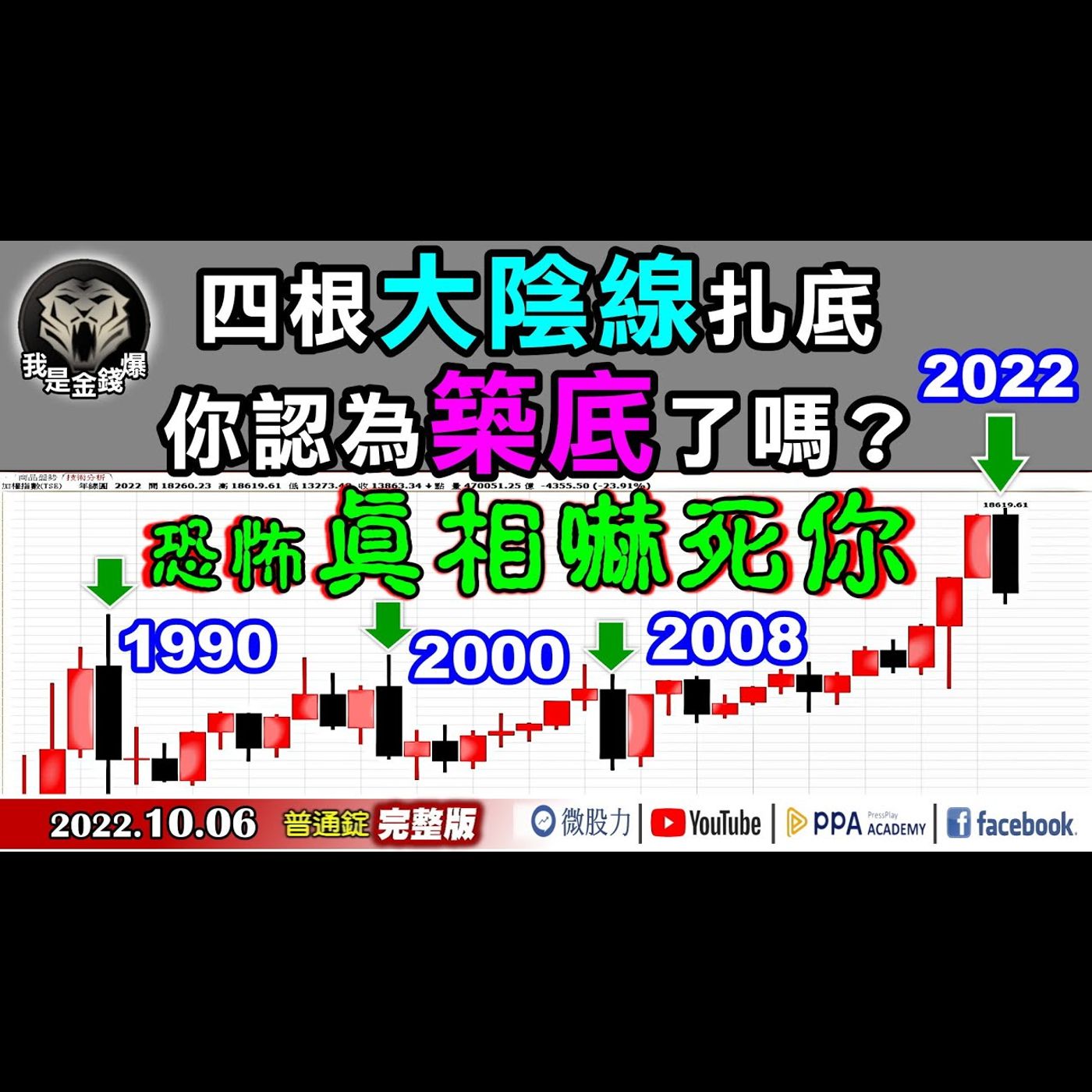 台股年線四根大陰線扎底！你認為築底了嗎？恐佈真相嚇死你！《我是金錢爆》普通錠 2022.1006 episode artwork
