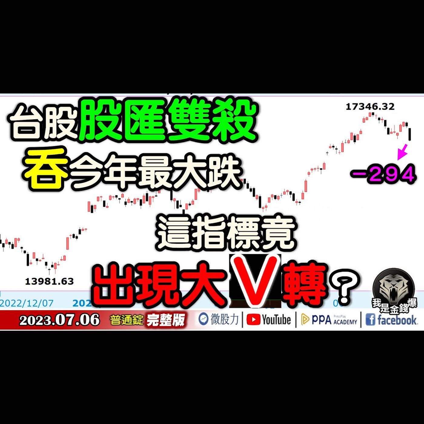 股匯雙殺台股吞今年最大跌294點大黑K！這指標竟出現V轉？《我是金錢爆》普通錠 2023.0706 episode artwork