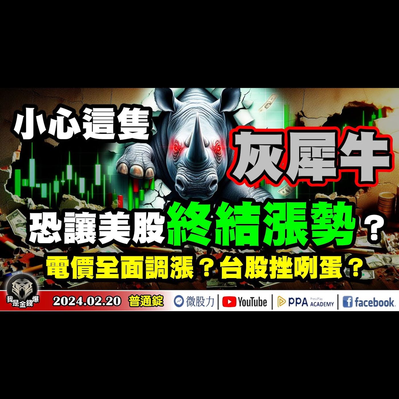 小心這隻灰犀牛恐讓美股「終結」漲勢？電價全面調漲？台股挫咧蛋？《我是金錢爆》普通錠 2024.0220 #大K曾煥文 #籌碼專家 阿斯匹靈 #資深分析師 張文赫 episode artwork