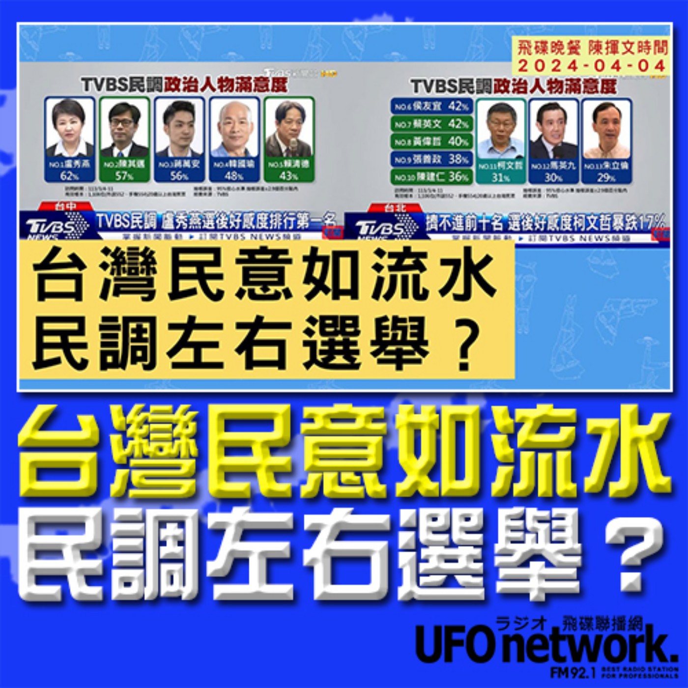 《飛碟晚餐 陳揮文時間》2024.04.04 (四) 台灣民意如流水 民調左右選舉？