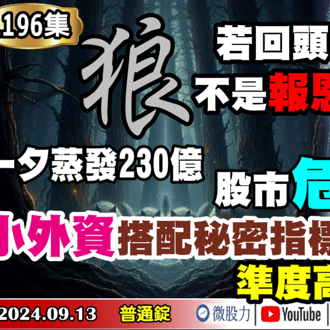 狼若回頭！不是報恩就是報仇！一夕蒸發230億！股市危機逼近？《我是金錢爆》普通錠 2024.0913 #大K曾煥文 #籌碼專家 阿斯匹靈 #永豐期貨副總 廖祿民 episode artwork