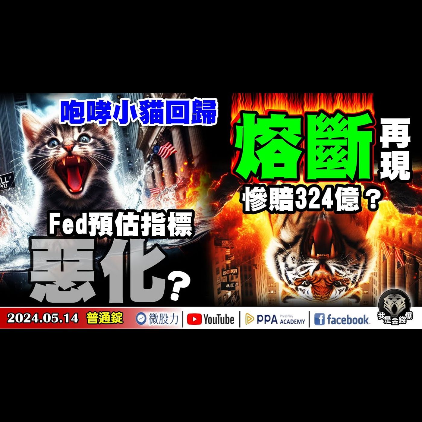 咆哮小貓回歸「熔斷」再現！空軍慘賠324億？Fed調查預估指標惡化了？《我是金錢爆》普通錠 2024.0514 #大K曾煥文 #籌碼專家 阿斯匹靈 #永豐期貨副總 廖祿民 episode artwork