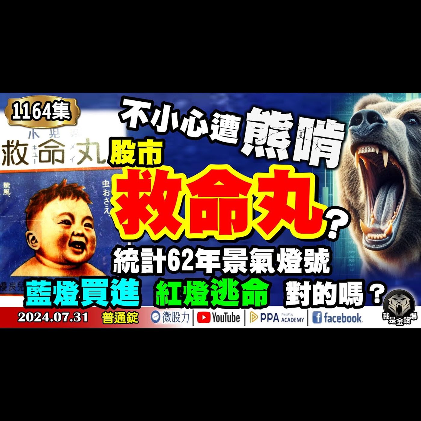 不小心遭熊啃！股市救命丸？統計62年景氣燈號！藍燈買進紅燈逃命是對的嗎？《我是金錢爆》普通錠 2024.0731 #大K曾煥文 #台股大師 杜金龍 杜大師  #永豐期貨副總 廖祿民 episode artwork