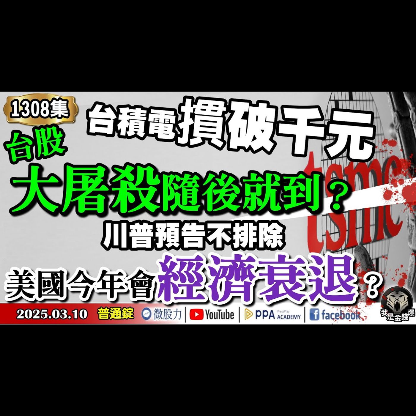 美股恐走三年熊市？台積電摜破千元？台股大屠殺隨後就到？川普預告不排除今年美國經濟衰退？《我是金錢爆》普通錠 2025.0310 #曾煥文 #財經V怪客(馮泉富) #計弘仁(牛市|經濟衰退|熊市) episode artwork