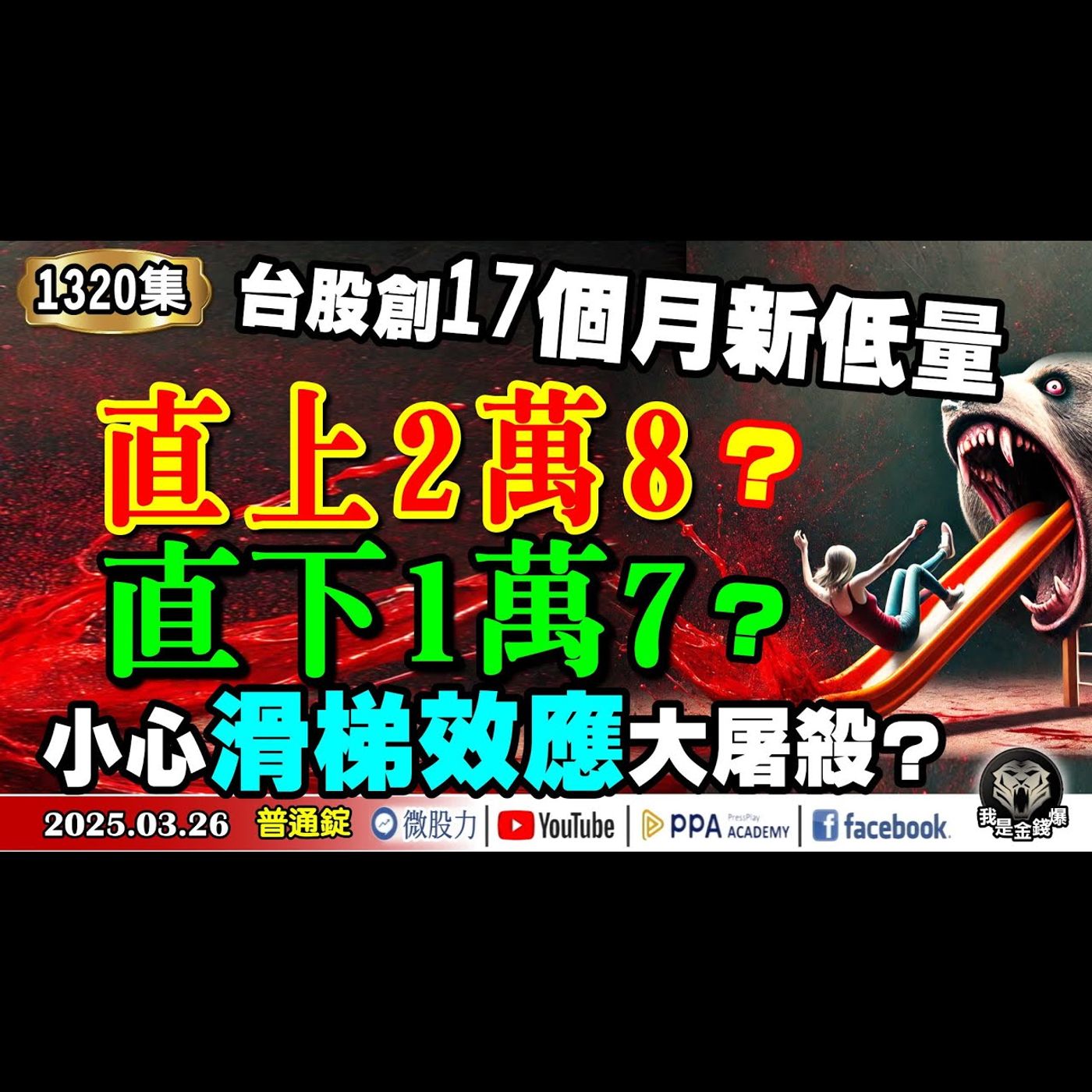 台股創17個月新低量！直上2萬8？ 直下1萬7？小心滑梯效應大屠殺？《我是金錢爆》普通錠 2025.0326 #曾煥文 #廖祿民 #李永年(滑梯效應|關稅|政策|黑名單|製造業|AI|泡沫|降評) episode artwork
