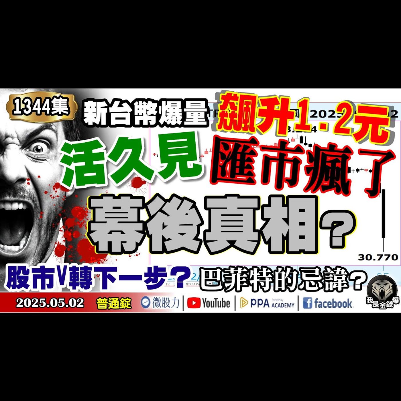活久見！新台幣爆量飆升1.2元！匯市瘋了幕後真相？股市V轉下一步？巴菲特的忌諱？《我是金錢爆》普通錠 2025.0502 #曾煥文 #阿斯匹靈(邱正偉) #余適伯(玉淵譚天|520|軋空|抄底) episode artwork