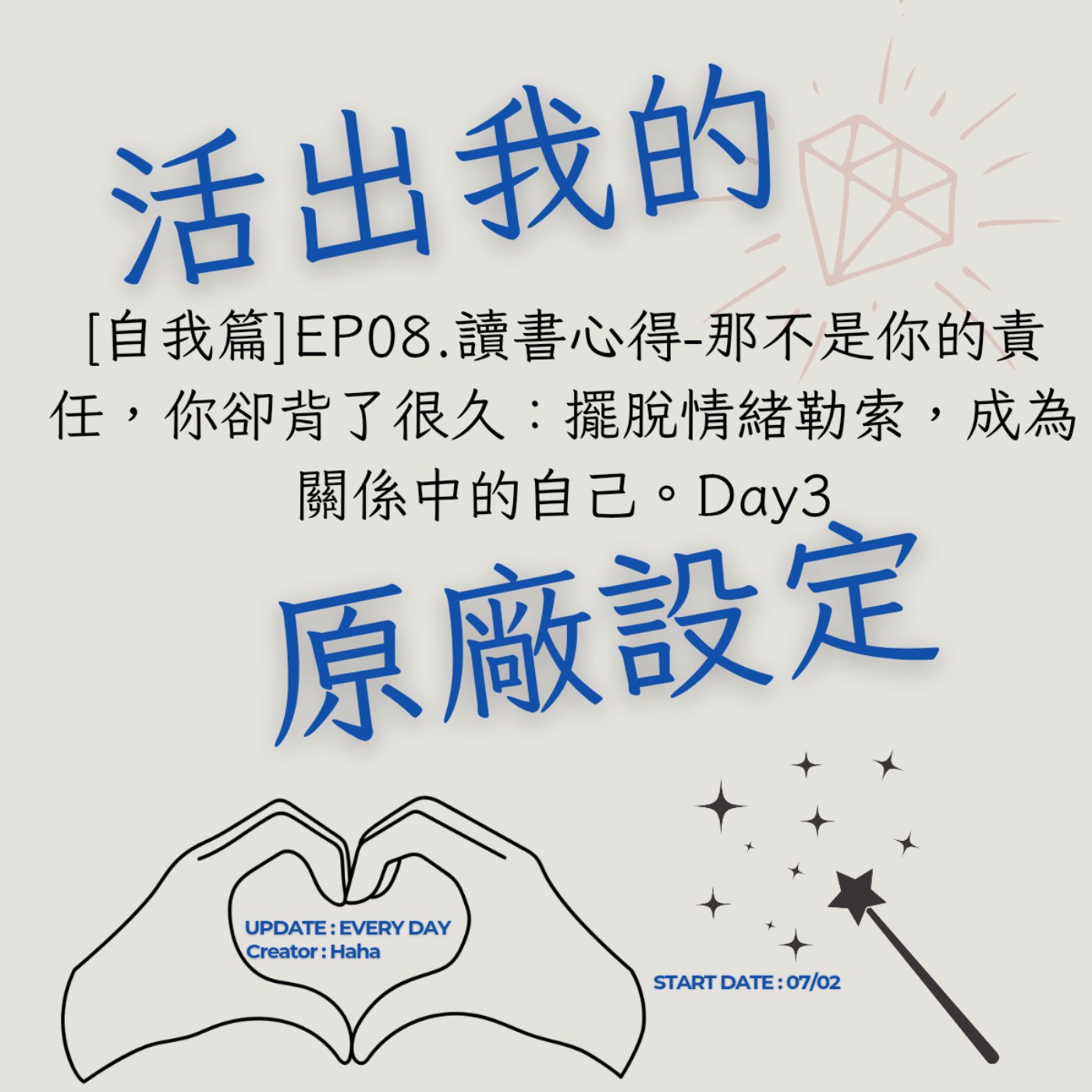86 【聲音版】【活出我的原廠設定自我篇EP08】 讀書心得-那不是你的責任,你卻背了很久:擺脫情緒勒索,成為關係中的自己。Day3|主持人Haha|生職涯諮詢師上線|故事時間到|Haha Land