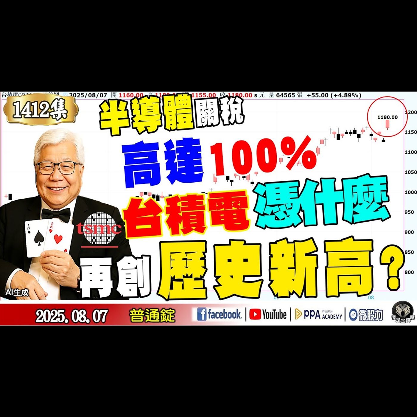 半導體關稅高達100%!!台積電憑什麼再創歷史新高?《我是金錢爆》普通錠 2025.0807 #大K分析師(曾煥文) #財經V怪客 Vincent(馮泉富) #先探週刊總主筆 黃啟乙(台積電|關稅) episode artwork
