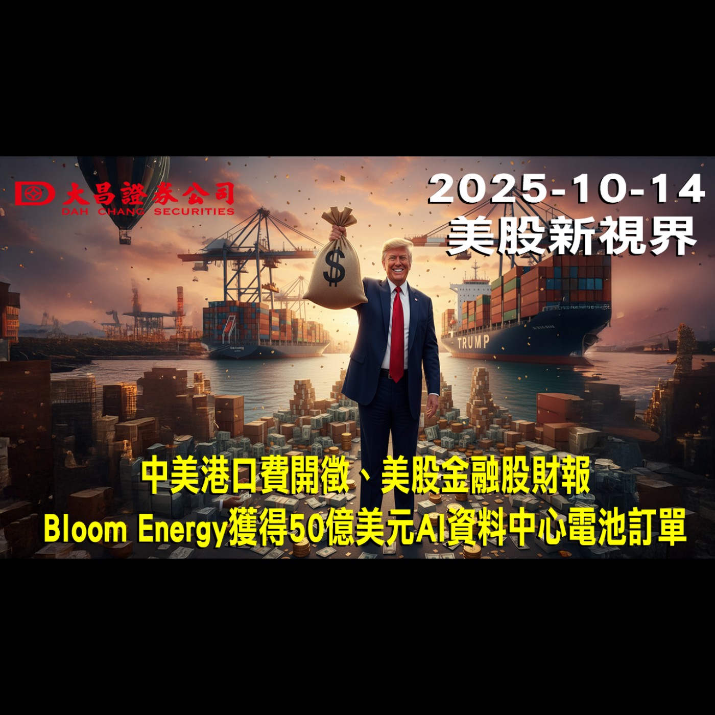 【大昌證券】2025年10月14日美股新視界：中美港口費開徵、美股金融股財報  Bloom Energy獲得50億美元AI資料中心電池訂單