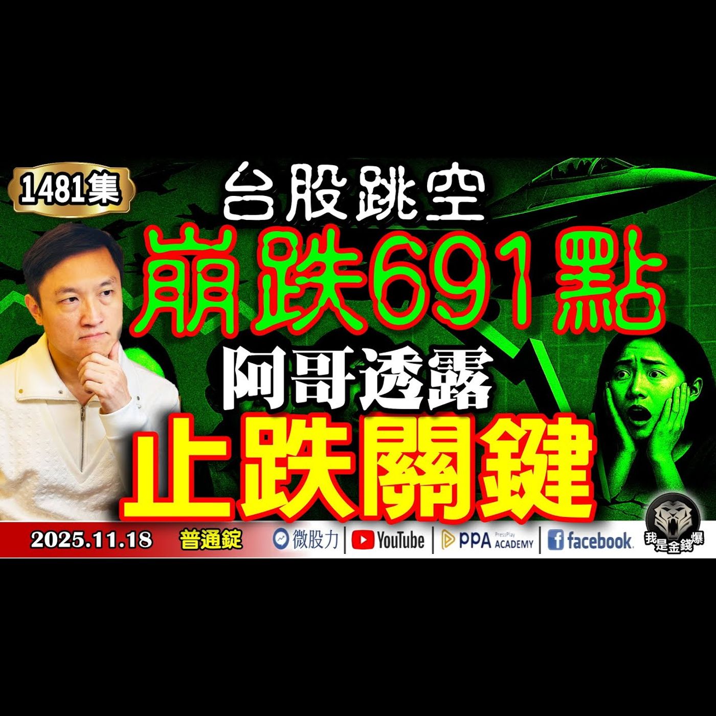 台股跳空崩跌691點！阿哥透露「止跌關鍵」？加碼破解外資盤中怎麼空？《我是金錢爆》普通錠 2025.1118 #大K分析師(曾煥文) #阿斯匹靈(邱正偉) #連乾文(比特幣|黃金|AI|台股|美股) episode artwork