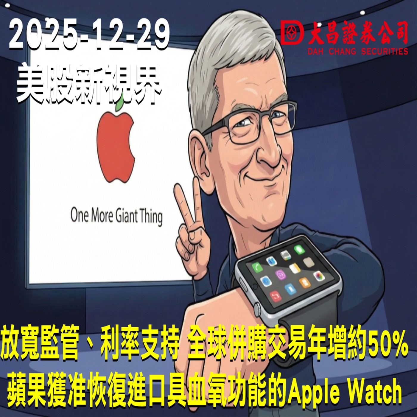 【大昌證券】2025年12月29日美股新視界放寬監管、利率支持 全球併購交易年增約50%  蘋果獲准恢復進口具血氧功能的Apple Watch