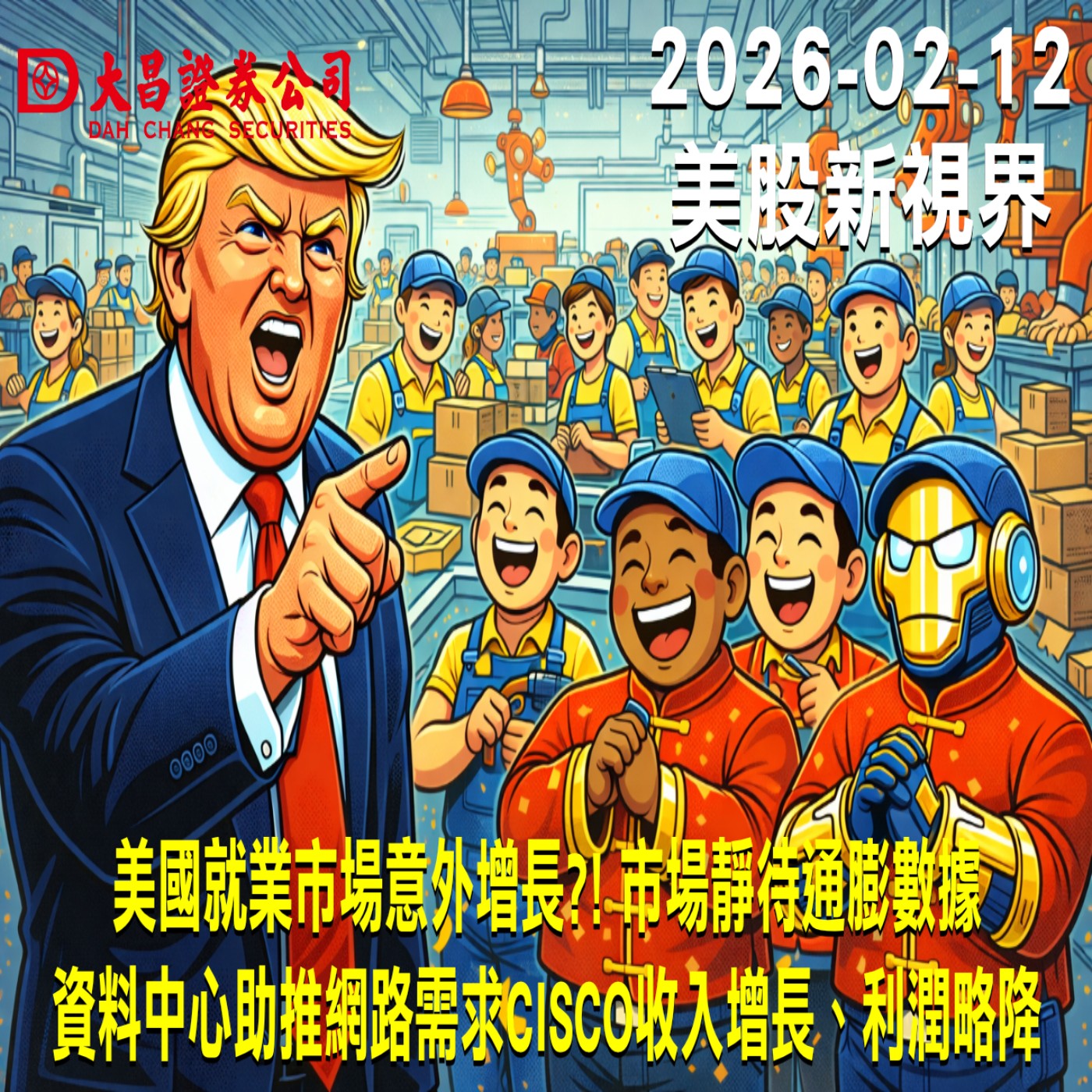【大昌證券】2025年2月12日美股新視界：美國就業市場意外增長?! 市場靜待通膨數據  資料中心助推網路需求CISCO收入增長、利潤略降