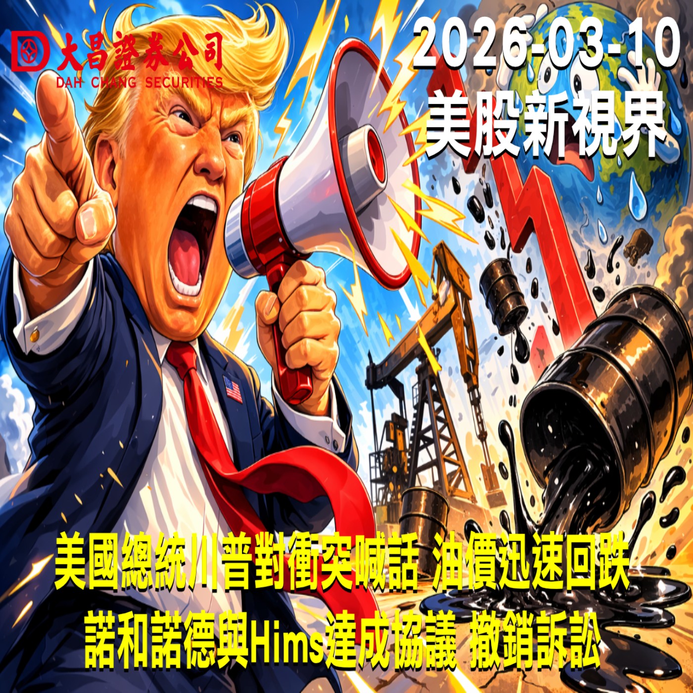 【大昌證券】2026年3月10日美股新視界：美國總統川普對衝突喊話 油價迅速回跌  諾和諾德與Hims達成協議 撤銷訴訟