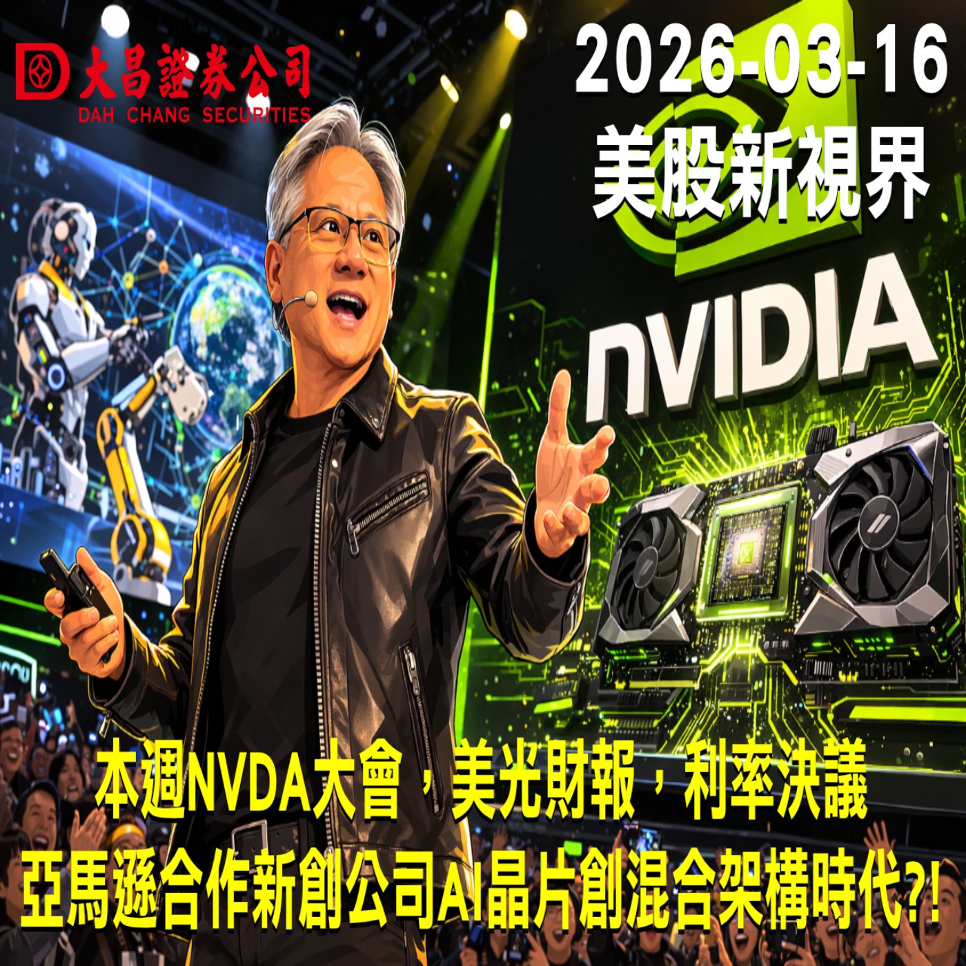 【大昌證券】2026年3月16日美股新視界：本週：NVDA大會，美光財報，利率決議  亞馬遜合作新創公司AI晶片創混合架構時代?!