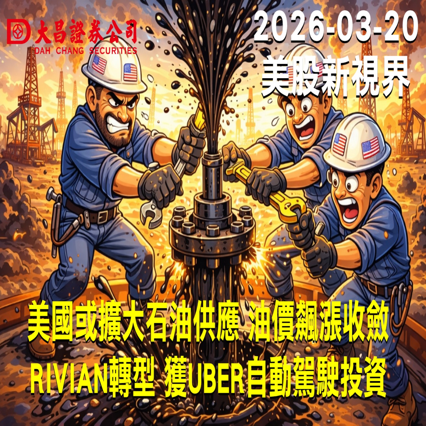 【大昌證券】2026年3月20日美股新視界：美國或擴大石油供應 油價飆漲收斂  RIVIAN轉型 獲UBER自動駕駛投資