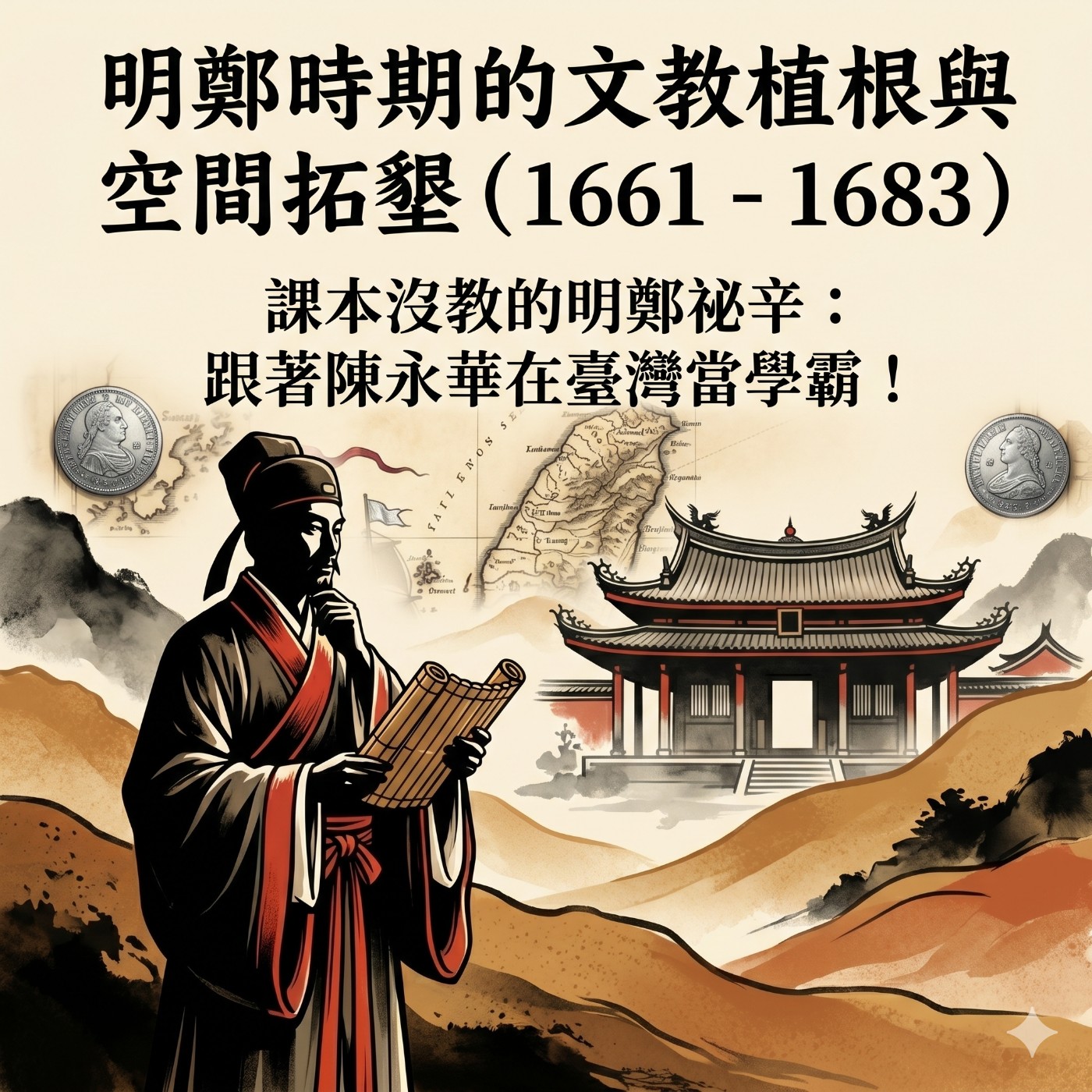 「系列一：明鄭時期的文教植根與空間拓墾（1661 - 1683）」「課本沒教的明鄭祕辛：跟著陳永華在臺灣當學霸！」第 1 集：政權交替與「天下觀」下的原漢界線雛形 episode artwork