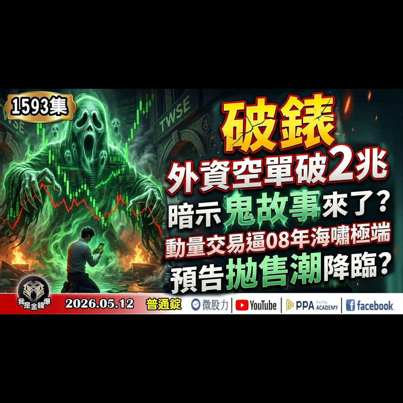 破錶了！外資空單超過2兆！看到什麼鬼故事？動量交易達2008年金融海嘯極端！預告拋售潮降臨？《我是金錢爆》普通錠 2026.0512 #大K分析師(曾煥文) #阿斯匹靈(邱正偉) #連乾文 episode artwork
