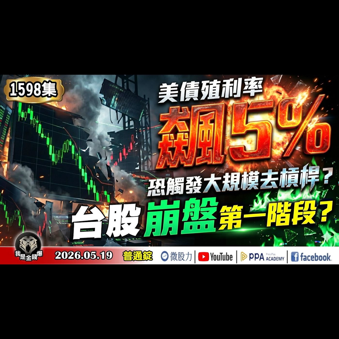 美債殖利率飆5%！恐觸發大規模去槓桿？台股進入崩盤第一階段？《我是金錢爆》普通錠 2026.0519 #大K分析師(曾煥文) #阿斯匹靈(邱正偉) #段昌文(ETF|台股|美債|亞股|修正|比特幣) episode artwork