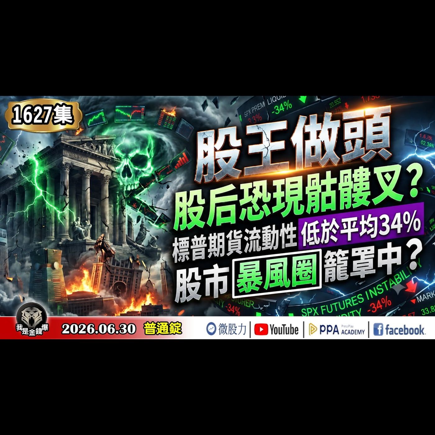 股王做頭！股后恐現骷髏叉？標普期貨流動性低於平均34%！股市暴風圈籠罩中？《我是金錢爆》普通錠 2026.0630 #大K分析師(曾煥文) #阿斯匹靈(邱正偉) #連乾文(台股|美股|AI|半導體|) episode artwork