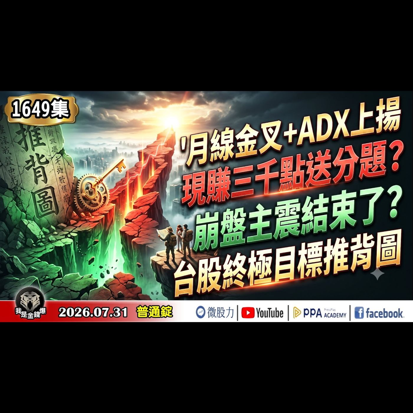 月線金叉+ADX上揚！現賺三千點送分題？崩盤主震結束了？台股終極目標推背圖！《我是金錢爆》普通錠 2026.0731 #大K分析師(曾煥文)#阿斯匹靈(邱正偉) #大人哥(賴慶浚)(台股|美股|AI) episode artwork