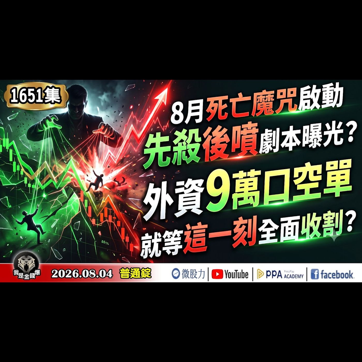 8月死亡魔咒啟動！股市先殺後噴劇本曝光？外資9萬口空單！就等這一刻全面收割？《我是金錢爆》普通錠 2026.0804 #大K分析師(曾煥文) #阿斯匹靈(邱正偉) #段昌文(台股|美股|AI|半導體) episode artwork
