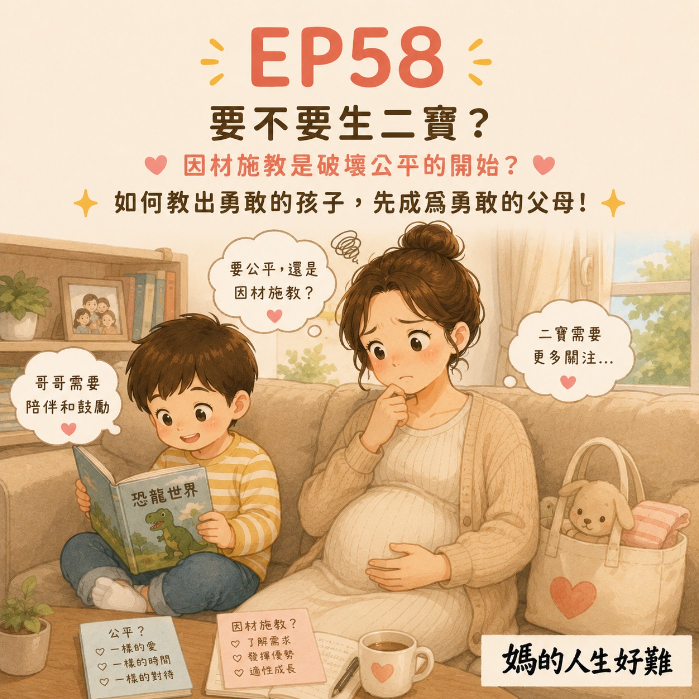 EP58|要不要生二寶?從長輩照護、大寶心理建設到「因材施教 vs 雙重標準」的育兒修練 episode artwork