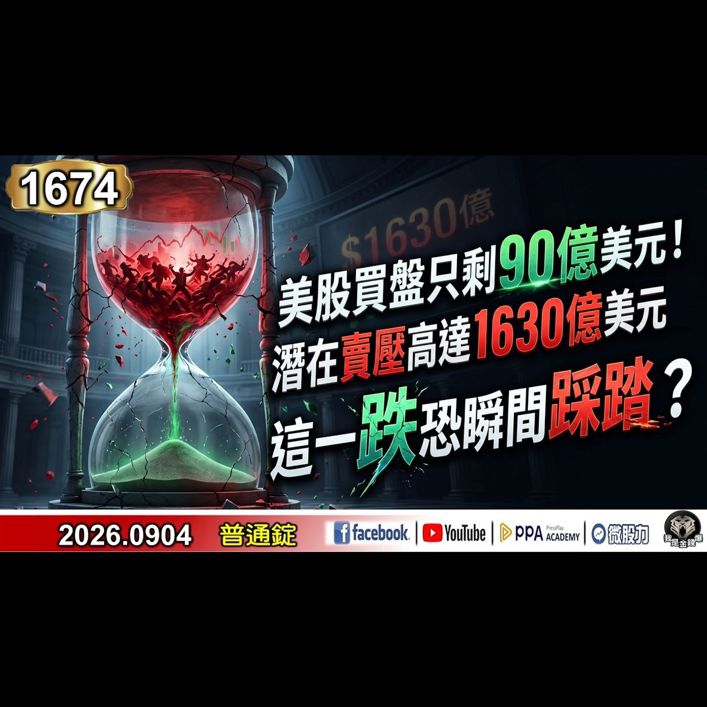 美股買盤只剩90億美元！ 潛在賣壓高達1630億美元？ 這一跌恐瞬間踩踏 ?《我是金錢爆》普通錠 2026.0904 #大K分析師(曾煥文) #籌碼專家 阿斯匹靈(邱正偉) #資深分析師 林信富 episode artwork